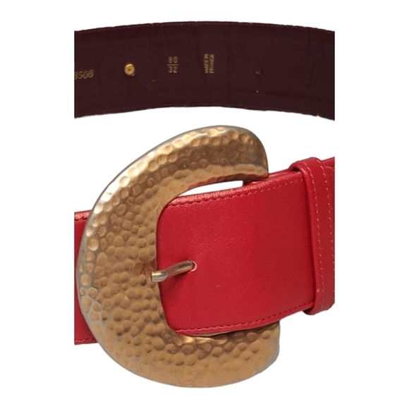 GIVENCHY Red Leather Gold Studded Belt 80/ 32 Made in France - Picture 6 of 9